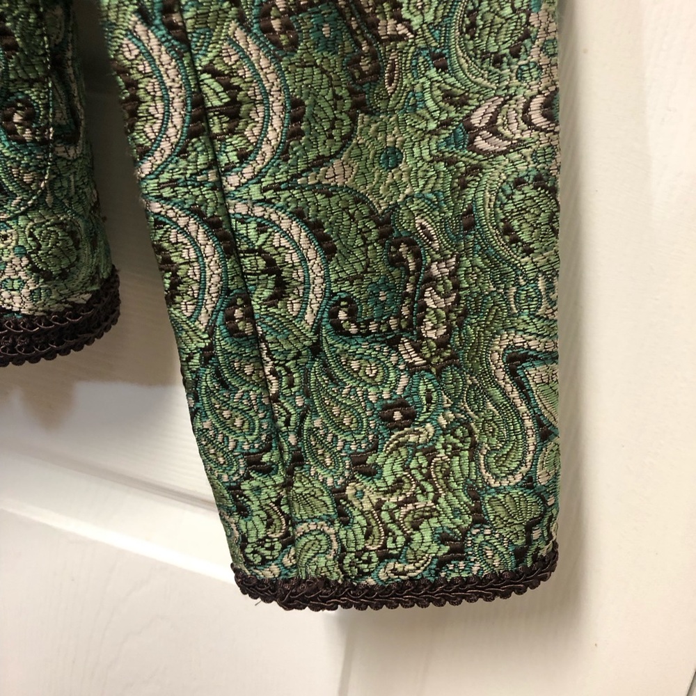 Central Park West Green Paisley Women's Jacket with Brown Trim - Picture 5 of 16